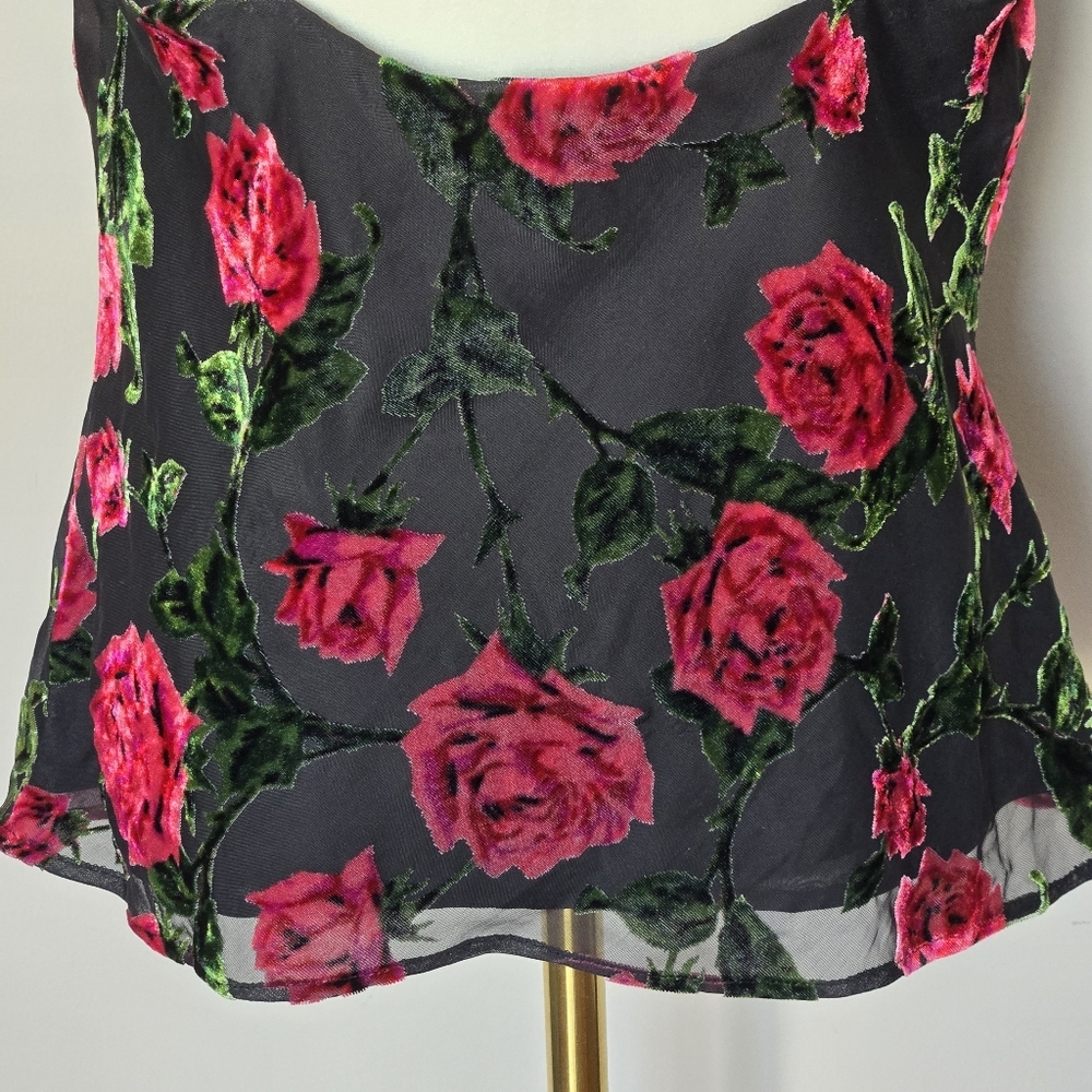 Revolve NBD Harmony Cami Top in 90s Rose Velvet Burnout with Pink Roses Size M - Picture 6 of 11
